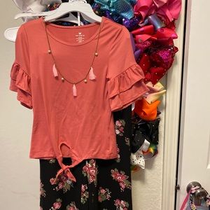 Peach pink and black floral